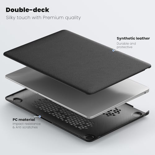 Image of ProElite Case for MacBook Air 13 inch M2 2025 /2024 M1 2021 2020 Release A2337 A2179 A1932 Model Touch ID, Slim Leather case with Foldable Stand, Black