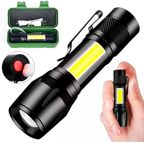 Mini Lanterna Alumínio 3 Modos Super Potente Led + Função Lampião Recarregável Usb C/Zoom Camping Com Estojo. Mais Forte do Mercado