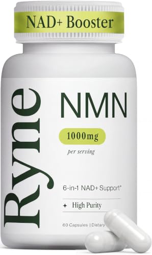 Ryne NMN 1000mg 6-in-1 capsule bottle — the NMN-anchored longevity stack that includes CoQ10