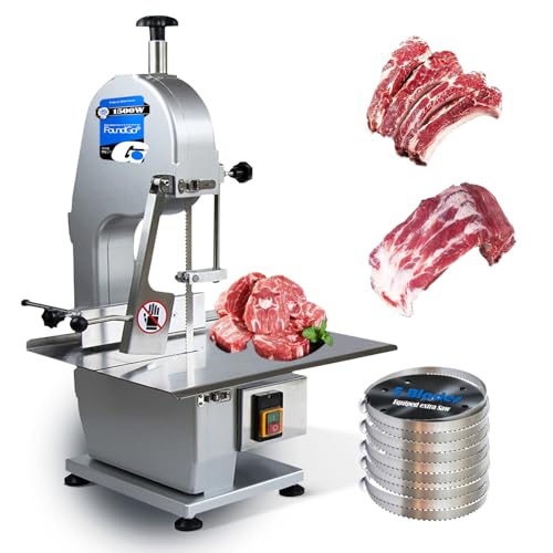 FoundGo 1500W Electric Meat and Bone Saw Bone Cutting Machine,Commercial Bone Sawing Machine for Frozen Meat/Trotter/Ribs/Fish/Meat/Bone etc.,with 6 Sawing Blades,110V