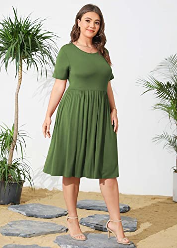 Image of POSESHE Womens Plus Size Summer Dress 2026 Casual Short Sleeve Empire Waist Loose Fit Swing T-Shirt Dress with Pockets