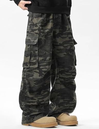 Mens Y2k Camo Cargo Pants Wide Leg Camouflage Jeans Hip Hop Skater Pants Baggy Camo Jeans Streetwear2