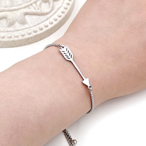 Image of Forged Stainless Steel Arrow Charm Slider Adjustable Bracelet, Men for Women Valentine's Day Birthday Gift for Lover