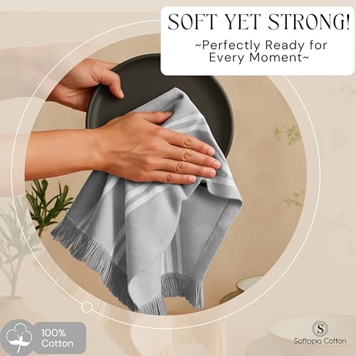Image of Prewashed Stripe Kitchen Towels 4 Pack, 100% Cotton Tea Towels, 16 inchx26 inch Quick Dry Dish Cloths for Drying, Reusable Wash Cloths for Cleaning, Absorbent and Washable - Light Grey