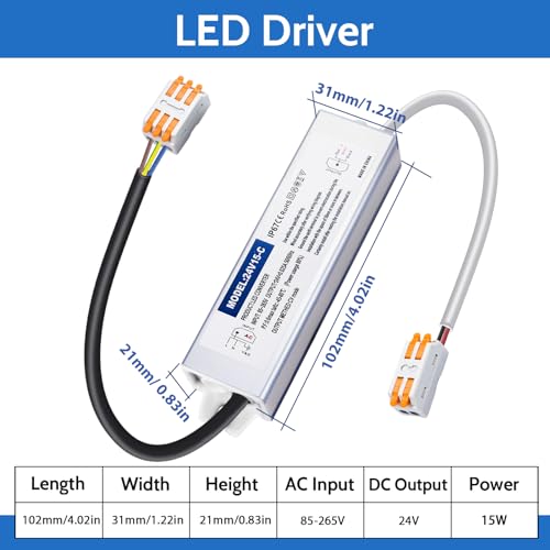 Karyoosi LED Transformer 24 V 15 W 0.6 A, LED Power Supply 24 V, LED Transformer 230 V to 24 Volt DC, Waterproof IP67 LED Driver for LED Lighting Indoor and Outdoor Use