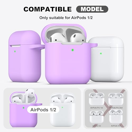Image of AirPods Case Cover with Keychain, Full Protective Silicone AirPods Accessories Skin Cover for Women Girl with Apple AirPods Wireless Charging Case,Front LED Visible-Lavender