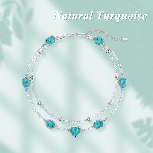 Image of Gemstone Anklet for Women 925 Sterling Silver Gemstone Adjustable Layered Foot Bracelet Jewelry Gifts for Mother Wife