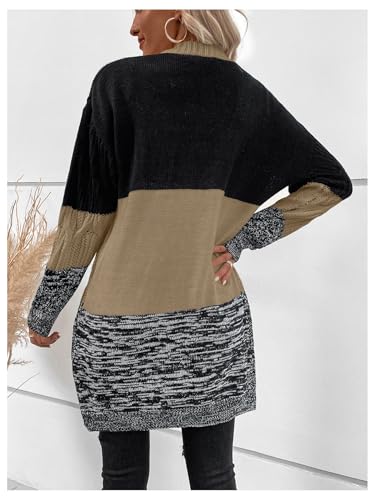 MakeMeChic Women's Color Block Cable Knit Open Front Sweater Cardigan Long Sleeve Outerwear2