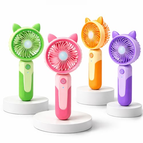 Image of Mini portable Fan Rechargeable with LED Light - Mini Fan, Small Fan,USB Charging Hand Fan with 1200mAh Battery & 3 Speed Modes | Travel, Makeup, Kitchen,Women's Personal Pankhaa -(random colour)