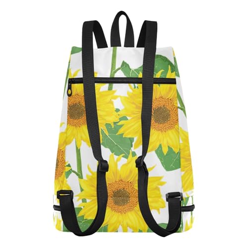 Gym Drawstring Bags Daypacks Backpack Purse Casual Knapsack Shoulder Bag Sitting Rucksack Swimming Equipment Bags Print Yellow Sunflowers WIth Green Leaves On White2