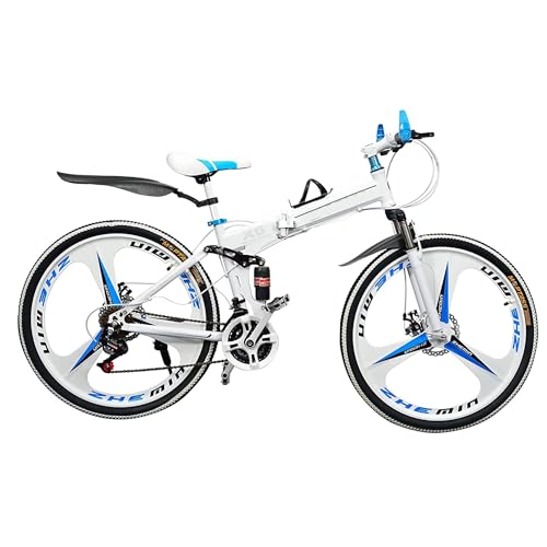 Image of QUESEC BMV Foldable Cycle for Men | 26-Inch MTB Mountain Bicycle with 21-Speed Gears, Dual Disc Brakes, Hydraulic Suspension, Alloy Mag Wheels | Folding Sports Bike for Adults (White)