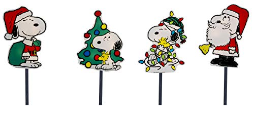 PRODUCTWORKS Peanuts 2D LED Pre-Lit Flat PVC Pathway Markers Featuring Snoopy Christmas Yard Art, 12-Inch