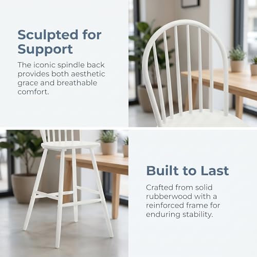 Set de 2 Butacos de Barra Windsor de Madera de 30", Blancos | Sillas de Barra de Madera con Respaldo de Espinilla, Asientos Cómodos para Bistro, Cocina y Comedor miniatura 5