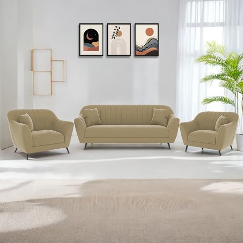 Image of Atticus 3+1+1 Seater Sofa Set for Living Room (Cream Colour) Premium Fabric Sofa