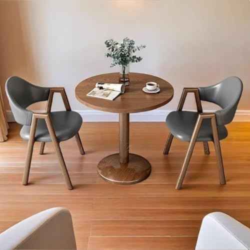 Compact 3-Piece Round Wooden Dining Table Set for 2, Cozy Dining Corner for Home or Restaurant, Ideal Space-Saving Breakfast Nook.