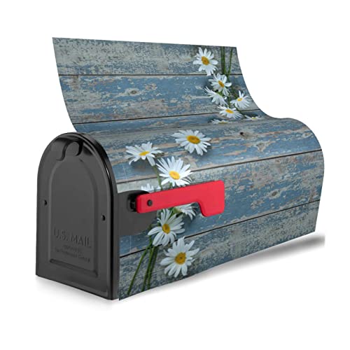 Rustic Spring Flower Daisy Mailbox Covers Magnetic Standard Size 21X18 Inch Blue Wooden Magnetic Mailbox Cover Mailbox Wraps Post Letter Box Cover For Outdoor Garden Home Decor #TOP3