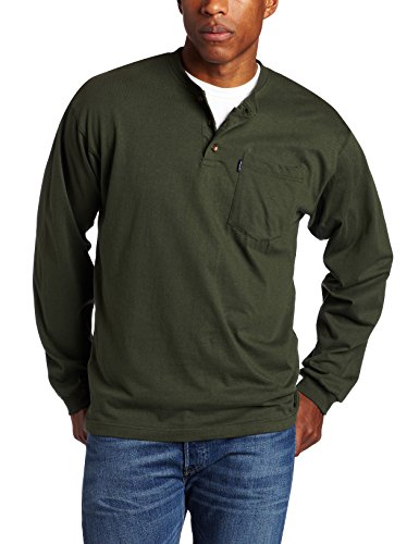 Key Industries Men's Heavyweight 3-Button Long Sleeve Henley Pocket T-Shirt, Forest Green, Large