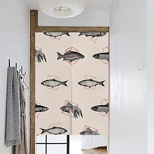 JOCAR 魚のパターンのれん おしゃれ 目隠し ング 遮光 のれん 玄関 キッチン リビング 飲食店 出入り口 幅85cm×丈150cm