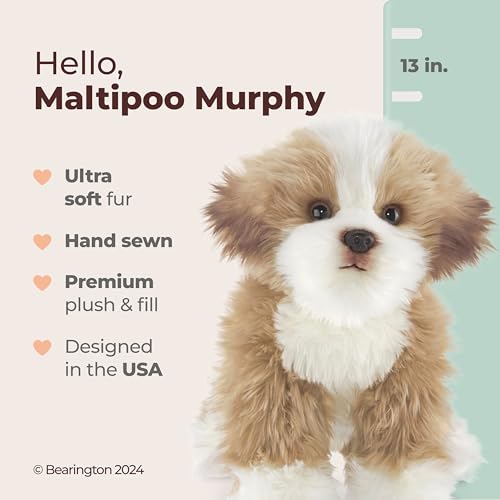 Bearington Dog Stuffed Animal Realistic Dog Plush Maltipoo Murphy Cute Plushies for Kids Boys & Girls - 13"