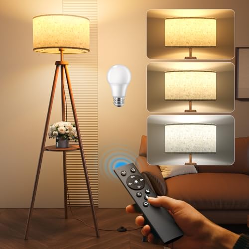 Lampada da Terra ad Treppiede LED con Ripiani Portaoggetti -