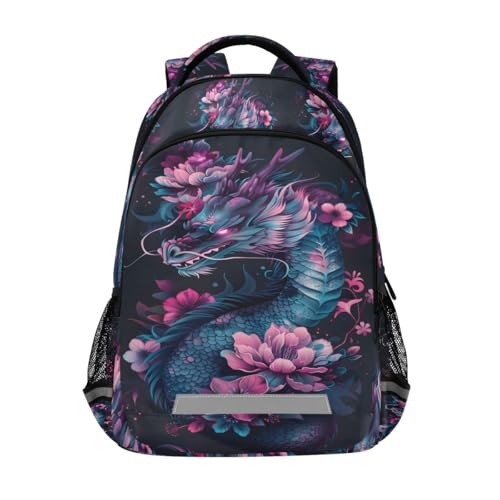 Sac à dos dragon noir et fleur rose pour accompagner les enfants au quotidien