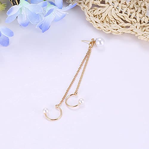 Earrings 1Pc Pearl Chain Ear Clip Trendy Imitation Pearl No Pierced Ear Cuff Chain Earrings For Women Long Earring Jewelry Party By Sgdfdju (Metal Color : Moon 1Pc) #TOP3