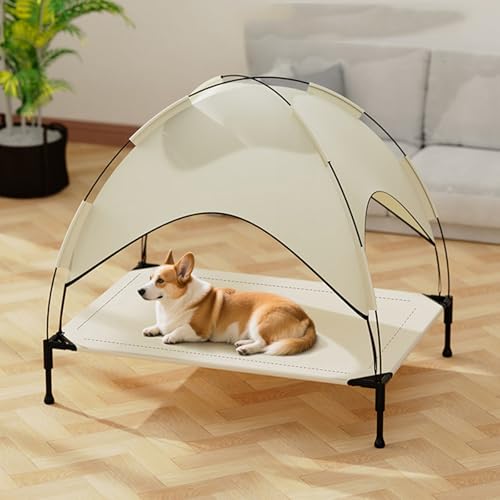 Cama elevada para mascotas exterior interior perro pequeño con toldo verde 3