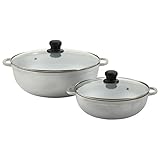 CAPACITIES & MATERIAL: 2.5 Qt & 7 Qt | 2-piece set made of cast aluminum with a natural finish cooking surface that seasons over time. DURABLE & OVEN SAFE: Even heat distribution and oven safe without lid. CONVENIENT DESIGN: Easy grip handles and a t...