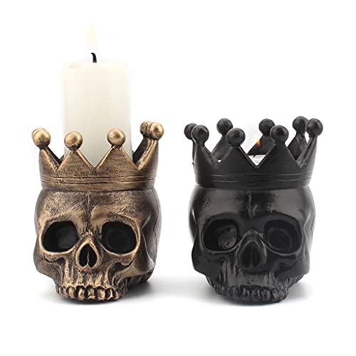 Skull Shape Candle Holder For Home Party Decorative Themed Bar Decoration Skeleton Skull Candlestick Holder 2 Pieces (Bronze) #TOP3
