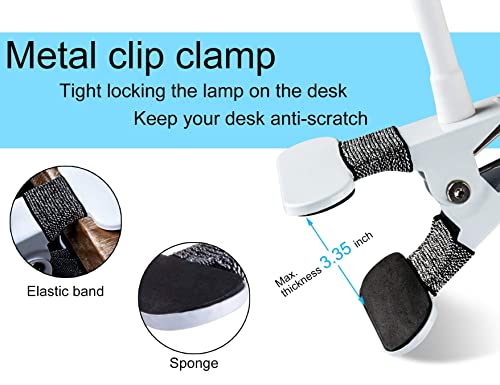 Juanwe Led Desk Lamp, Reading Light Clip On Light, Dimmable Clamp Light With Usb Charging Port, 3 Modes & 14 Brightness Levels 5W Led Metal Clip Light, White #TOP6