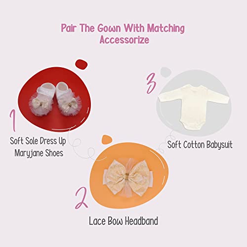 Lal & Luna Newborn Baby Girl Lace Dress Set, 4Pc Outfit For Special Occasions (Gold, Ivory) #TOP1