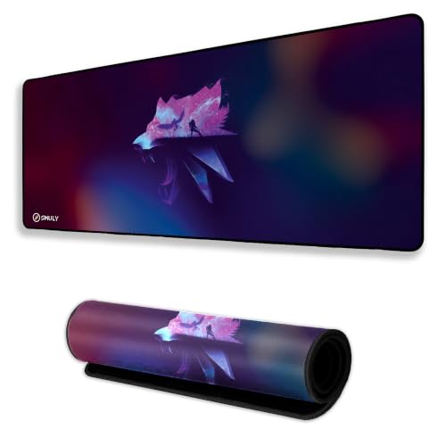 Image of Fantasy Wolf Large Desk Mat, Extended Mouse Pad 58.5 x 28 cm, Desk Pad, Washable Mousepad, 2mm Thick Non-Slip Rubber Base, Stitched Edges for Office, Home & Workstation (Multicolour)