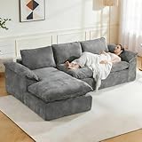 Hretanant Modular Sectional Sofa, 107.5' L Shaped Comfy Cloud Couch with Deep Seat, Boneless Couch for Living Room, Chenille Upholstered Modular Sofa with Chaise, No Assembly Required, Dark Grey