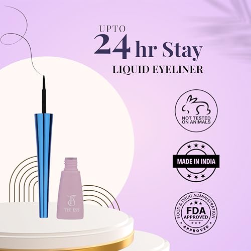 Image of TEE ESS Waterproof Liquid Eyeliner, Long-Lasting Smudge-Proof Formula with Fine Precision Tip, Quick-Drying Intense Finish for Winged, Bold & Everyday Eye Makeup (Black)