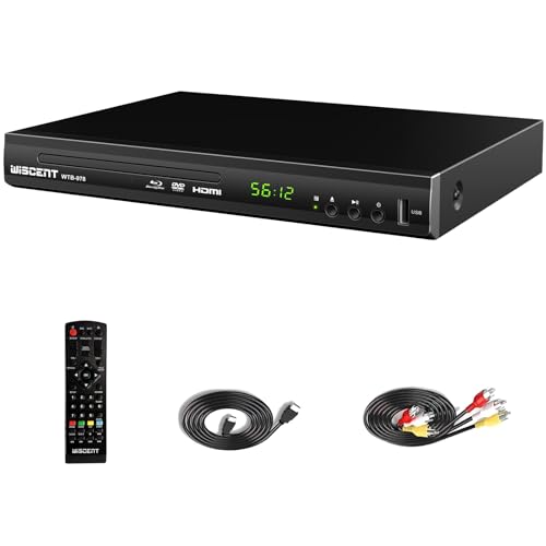 Blu Ray DVD Player, WISCENT Full HD 1080p Home Theater Disc System, Region A/1 Blu-Rays,HD Blu-Ray DVD Player for TV with Coaxial Audio/HDMI/AV/Output, USB Input, Built-in PAL NTSC