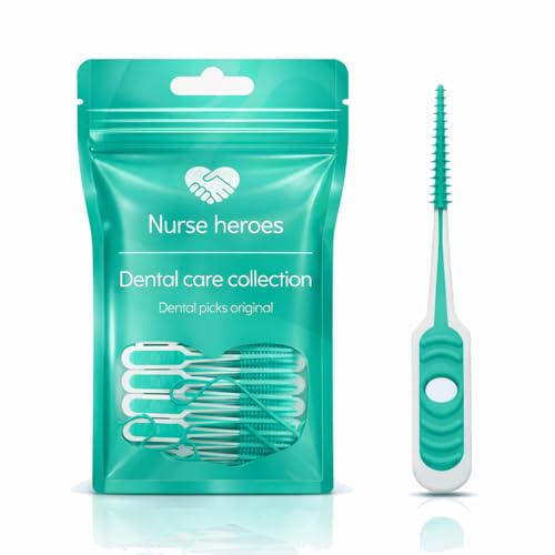 Nurse Heroes® Dental Picks 100 pièces - Bâtonnets interdentaires 1,85 mm - Cure-dents souples au goût menthe - Pour espaces interdentaires, appareil dentaire, implants et bridges