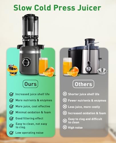 Juicer with built-in blades and 4.3" large feed channel, easy to clean