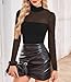 Poetsky Womens Mock Turtle Neck Long Sleeve Tops Cute Mesh Sheer Ruched Trendy Going Out Shirt Blouse Black S