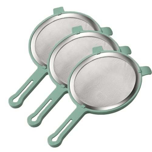 Juego de colador de cocina, colador de cocina de acero inoxidable con mango de plástico, colador de malla fina pulido para tamizar, escurrir pasta, quinua, azúcar en polvo, verduras, frutas, té, 3