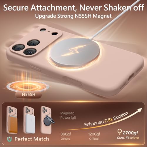 Image of FireNova Magnetic for iPhone 17 Pro Case, Compatible with MagSafe, [Integrated Silicone Camera Control Button] [Camera Protection] Anti-Scratch Microfiber Lining Phone Case, 6.3 inch, Pinksand