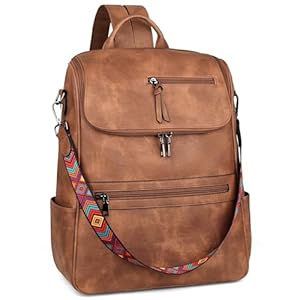 FADEON Laptop Backpack for Women Leather Travel Backpack with Laptop Compartment, Designer Ladies Computer Backpacks Brown
