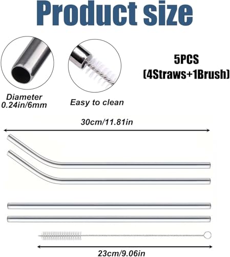 Stainless Steel Replacement Straws for Stanley Cup 40oz - 5-Pack 6MM Reusable Metal Straws, BPA-Free Eco-Friendly Drinking Straws for Travel Tumblers - Image 2