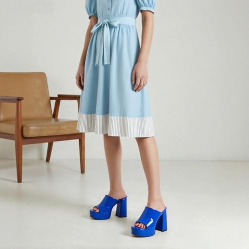 Image of Women Square Open Toe Platform Chunky Heel Slide Sandals
