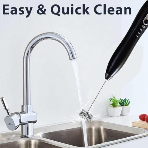 Image of Rechargeable Handheld Milk Frother Wand with Stand | 2 Whisk Heads, 3 Speeds Adjustable Coffee Drink Mixer with Stand for Lattes, Matcha, Hot Chocolate, Egg, Matcha, Black