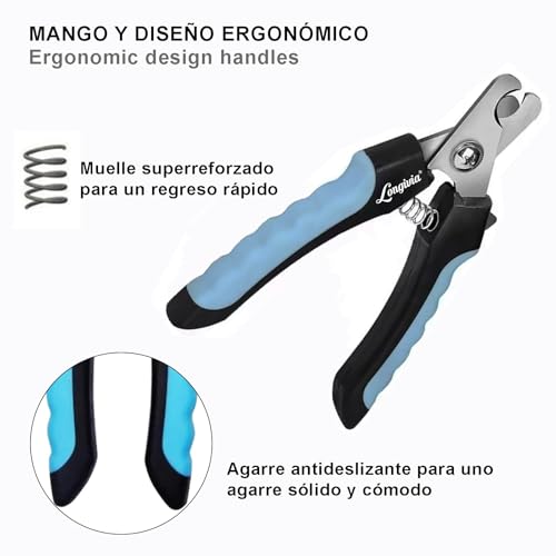 Longivia® Cortauñas para Perro y Gato con Lima y Tope - 15.5 cm - Accesorio para Mascota Grande o Pequeño - Cortador Uñas Perritos y Gatitos - Dog Nail Clippers - Aseo Profesional (Azul Negro) - imagen 7