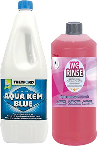 PLANTAWA Aqua KEM Blue 2l + Awaking Rinse 1L, Liquido WC Quimico Autocaravanas y Cisterna, Liquido Baño Portatil Camping,Camper,Potti,Aguas Negras Autocaravanas,Depósito Residuos