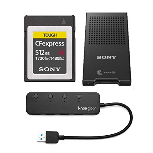 Sony 512GB Tough CEB-G Series CFexpress Type B Memory Card MRWG1T CFe-B/XQD Memory Card Reader and Knox Gear 3.0 4 Port USB Hub Bundle (3 Items)