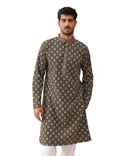Image of Jompers Olive Embroidered Kurta Pyjama Set For Men (Olive, S)
