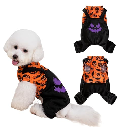 ペット服 ハロウィン ロンパース 春秋冬 かわいい 犬服 防寒 あたっか ドッグウェア つなぎ パーカー 袖なし 仮装 脱毛保護 お散歩 着脱簡単 猫 洋服 小型犬 中型犬 (C,XL)