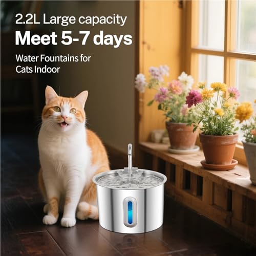 Fuente de agua para gatos acero inoxidable 2.2L miniatura 6